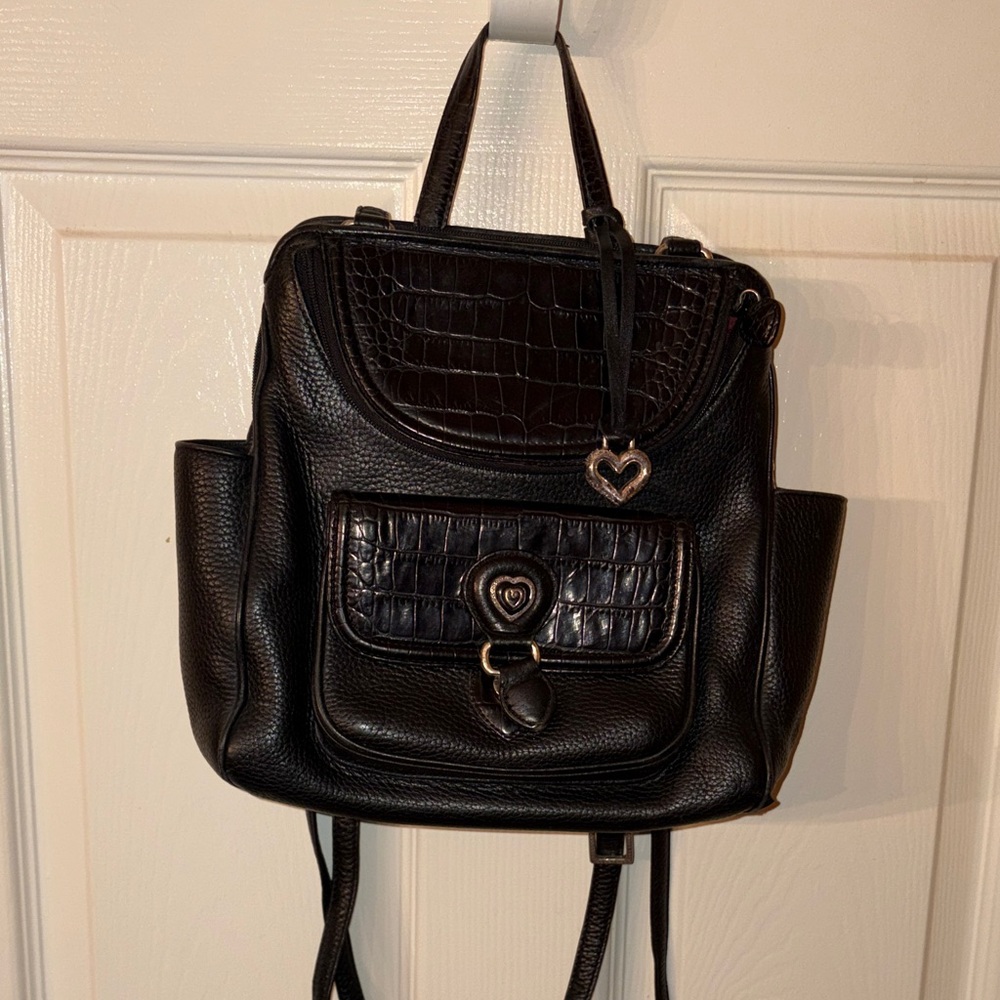 Brighton Donatella Black Pebble Leather Organizer Backpack with Built-In Wallet